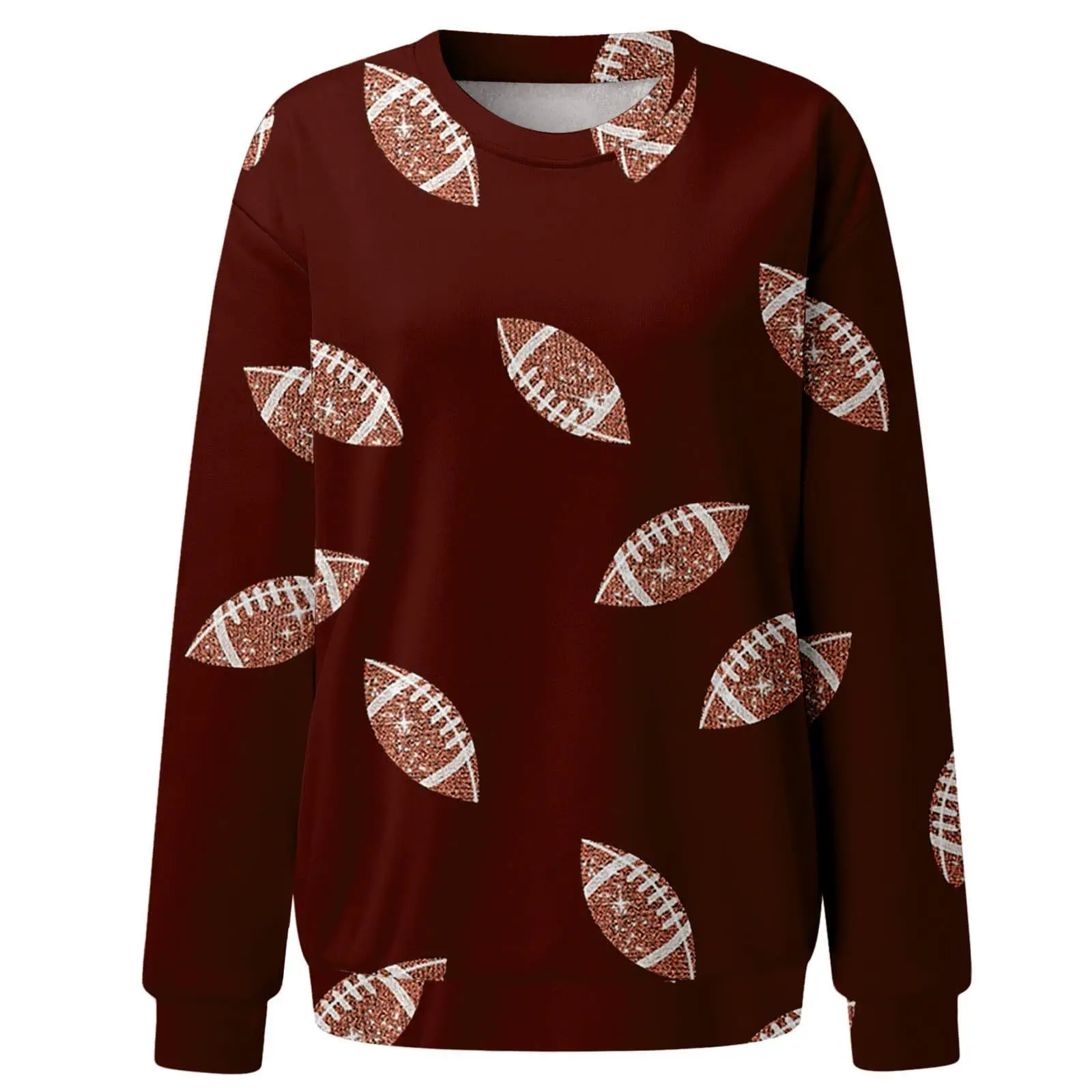 Brown Football Print Sweatshirt for Women — feature 20