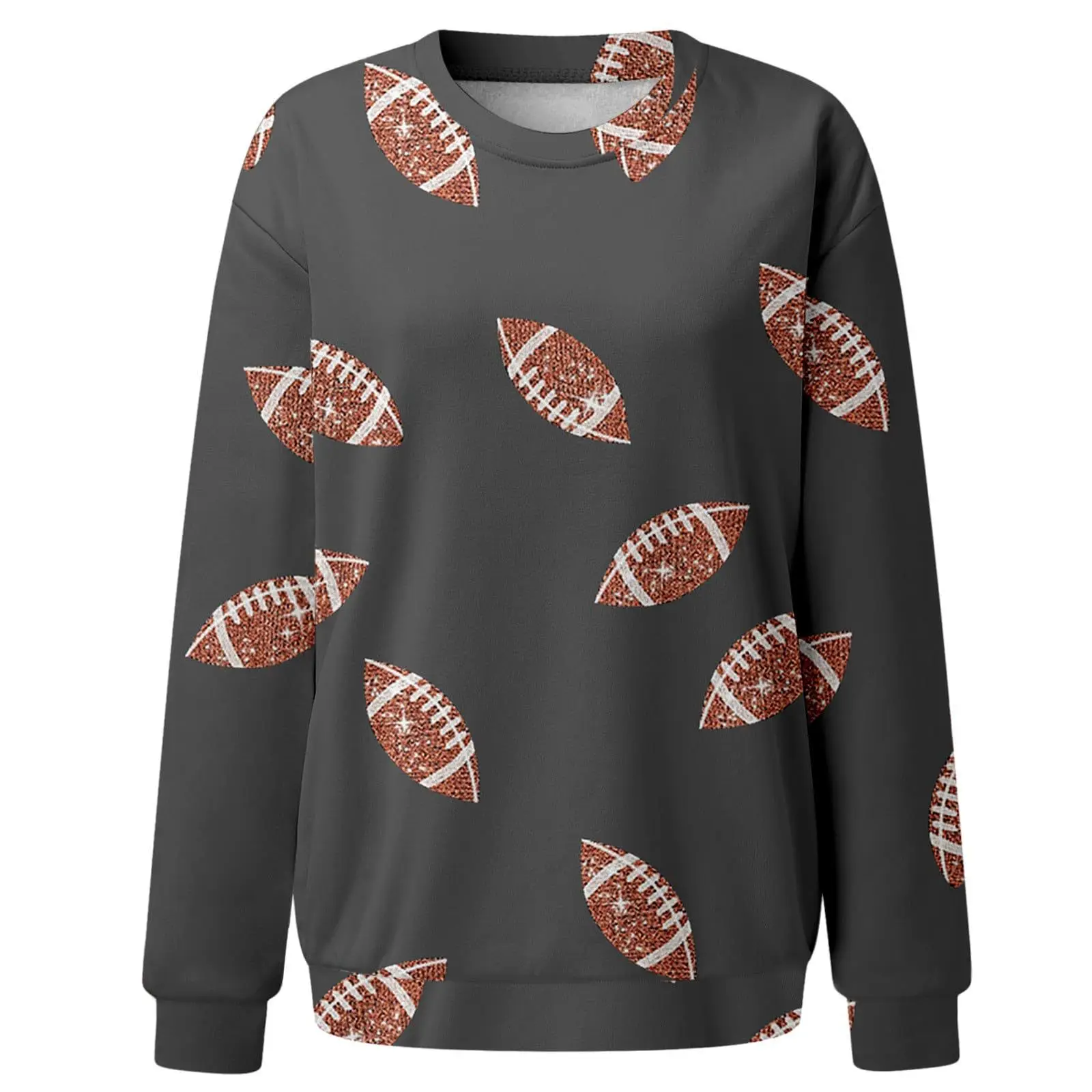 Brown Football Print Sweatshirt for Women — feature 27