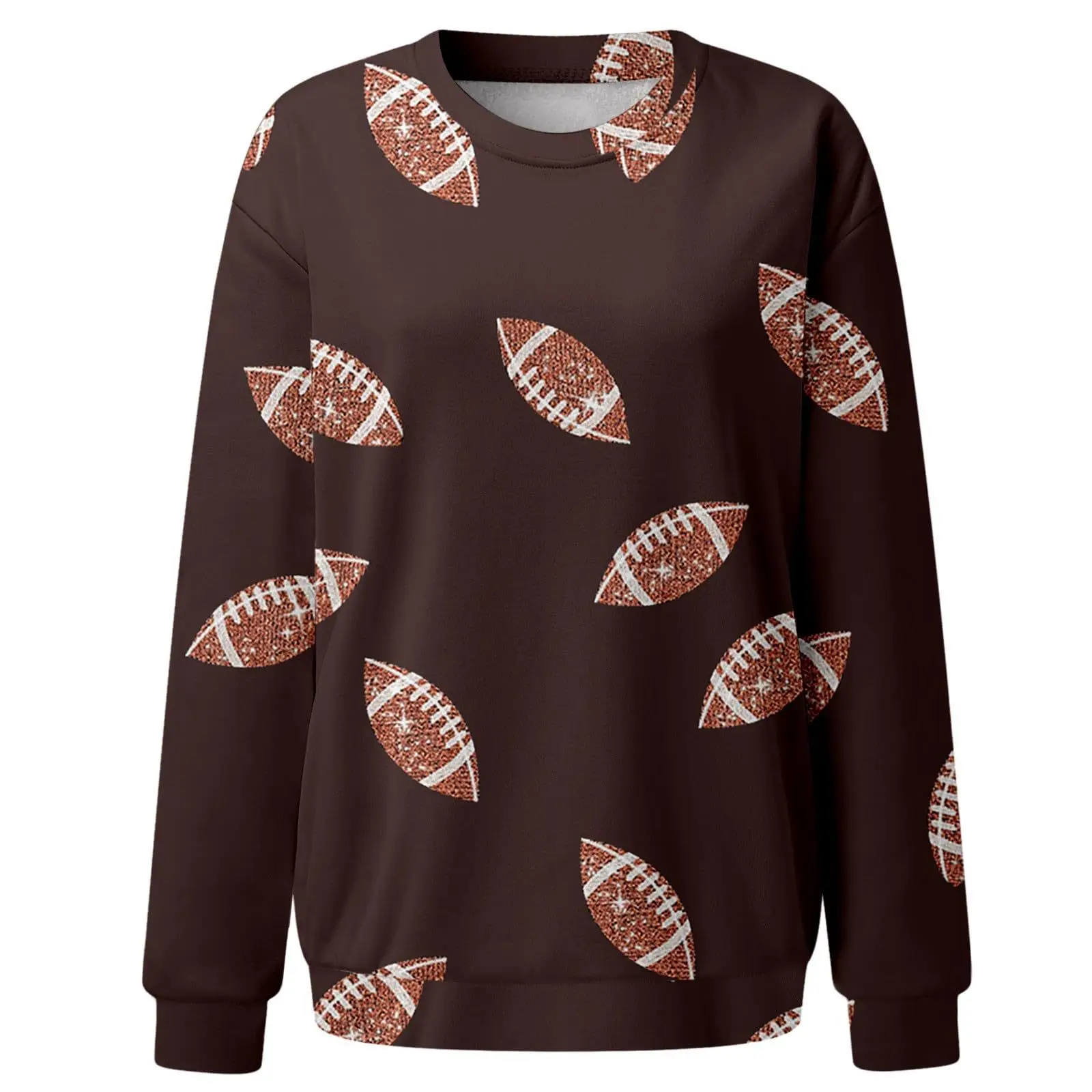Brown Football Print Sweatshirt for Women — feature 29