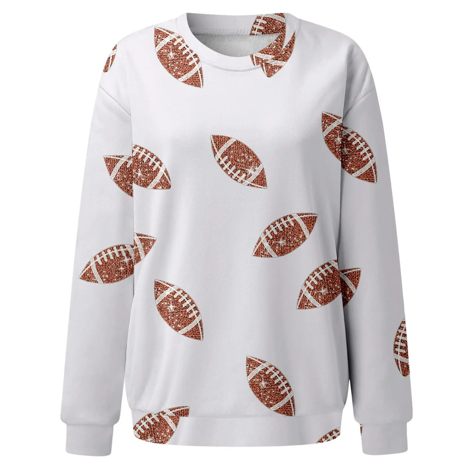 Brown Football Print Sweatshirt for Women — feature 32