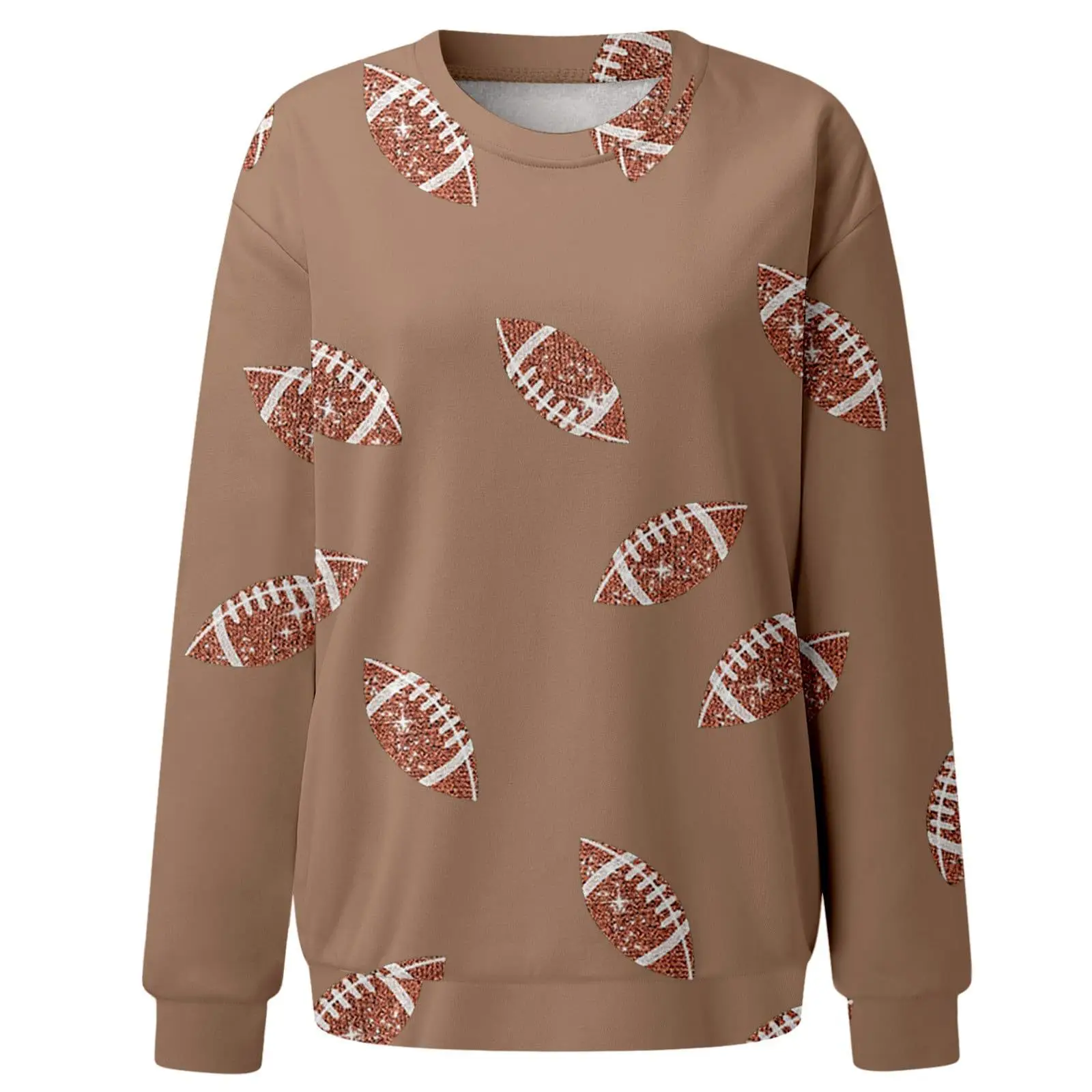 Brown Football Print Sweatshirt for Women — feature 33