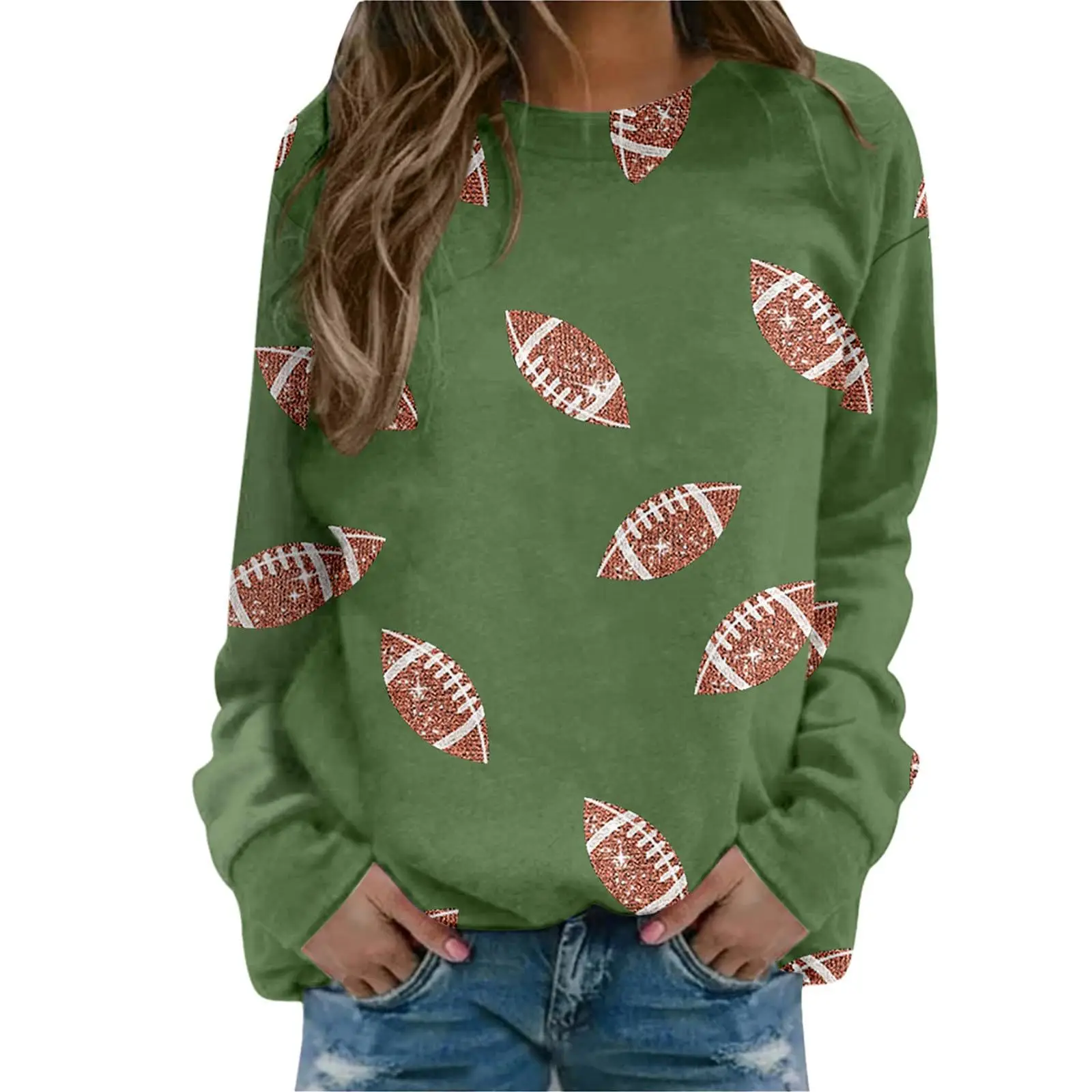 Brown Football Print Sweatshirt for Women — feature 8