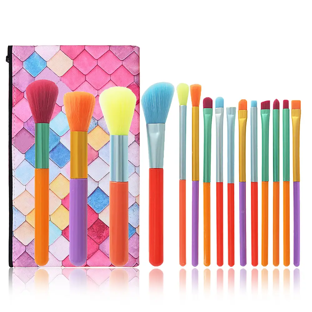 Rainbow Makeup Brush Set 15-Piece Beginner Eye Shadow Blush Set - Image 2