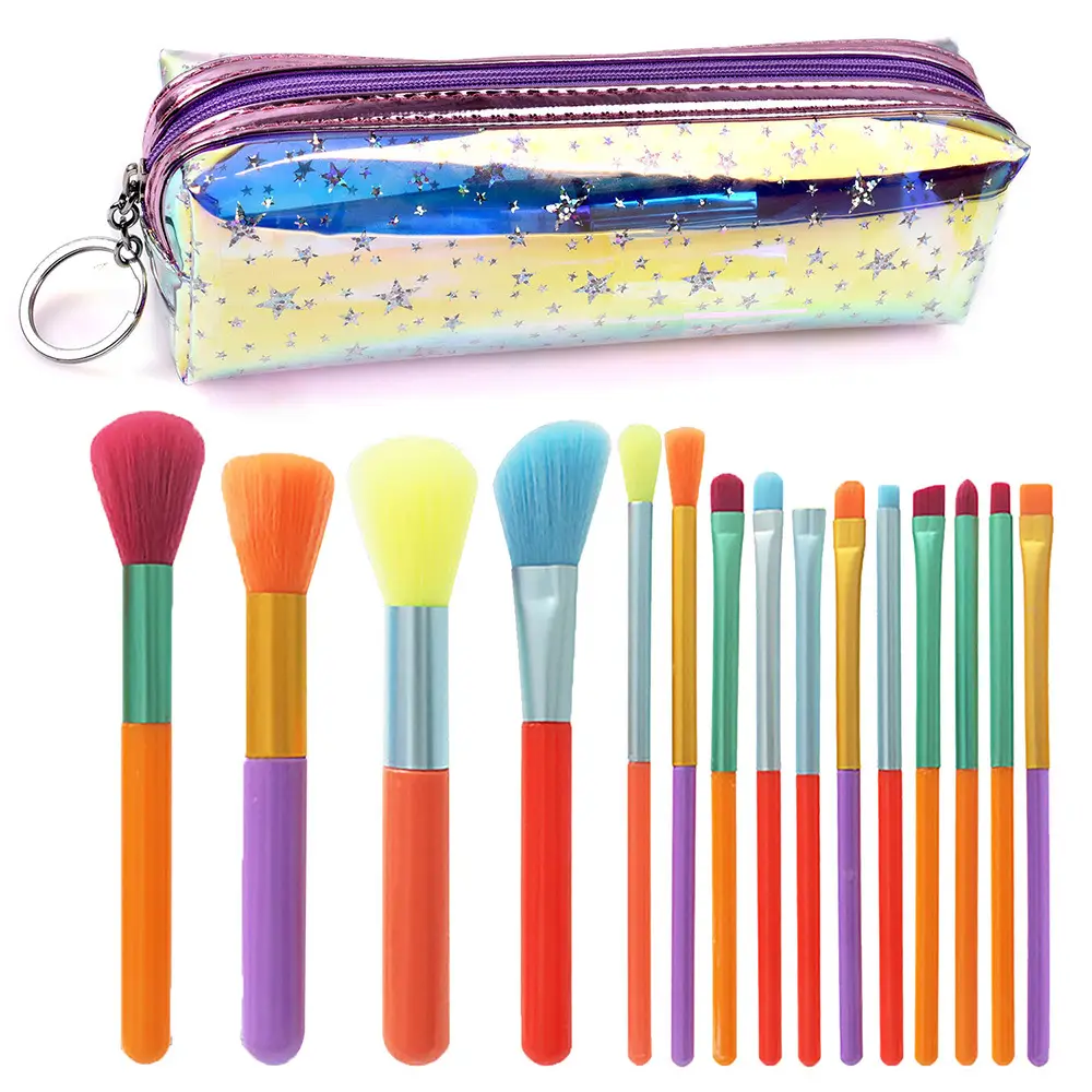 Rainbow Makeup Brush Set 15-Piece Beginner Eye Shadow Blush Set - Image 3