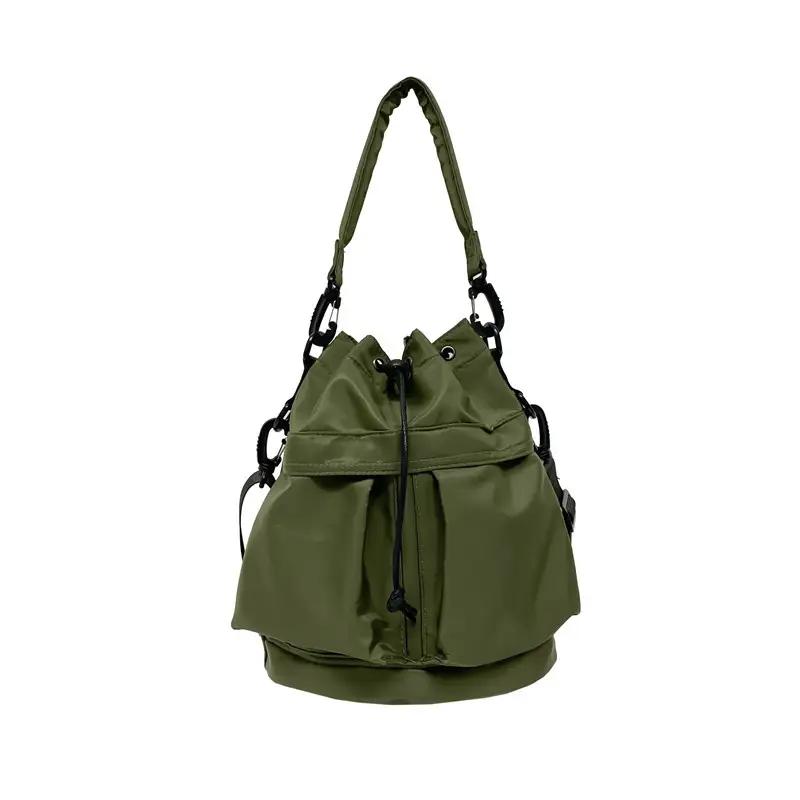 Korean Style Drawstring Shoulder Bag Olive Green Large Capacity - Image 14