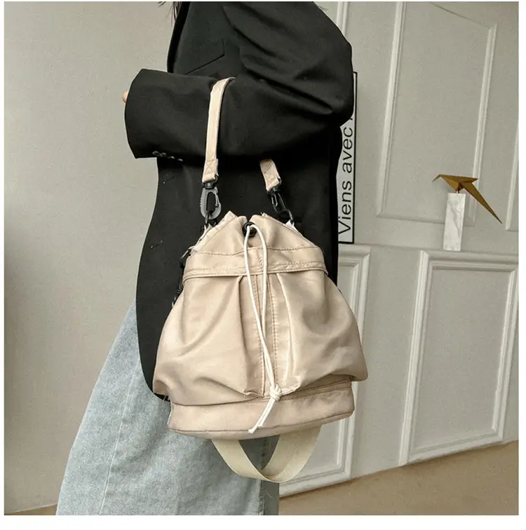 Korean Style Drawstring Shoulder Bag Olive Green Large Capacity — feature 13