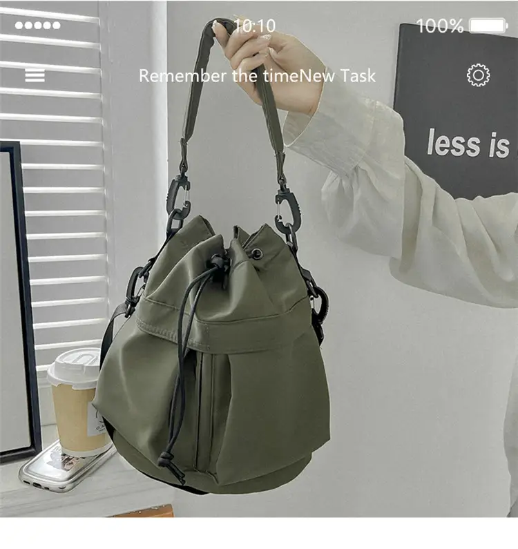 Korean Style Drawstring Shoulder Bag Olive Green Large Capacity — feature 20