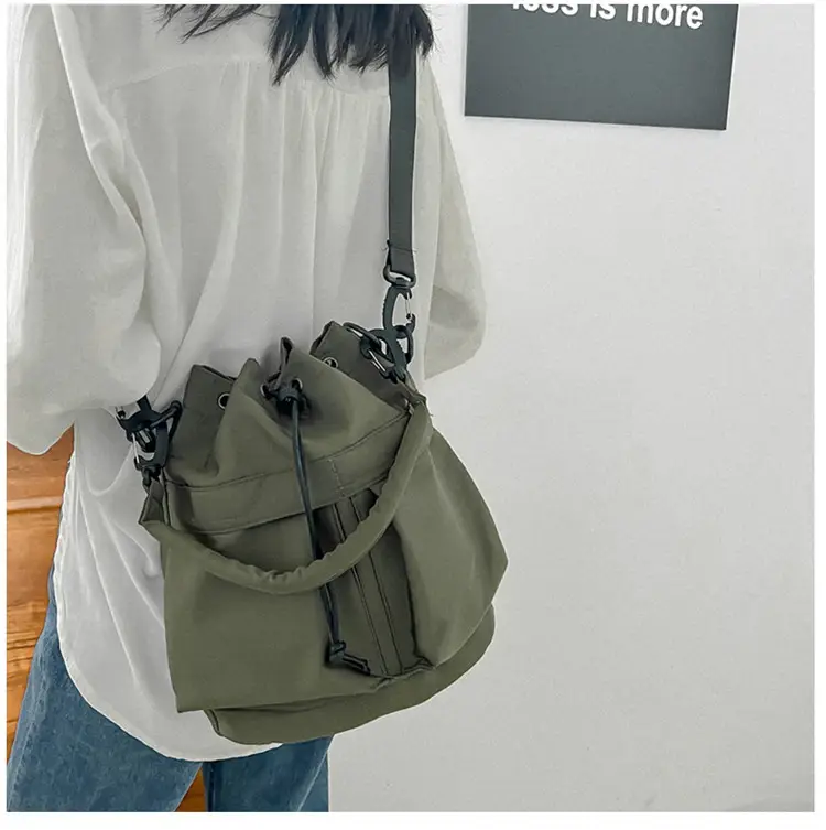 Korean Style Drawstring Shoulder Bag Olive Green Large Capacity — feature 22
