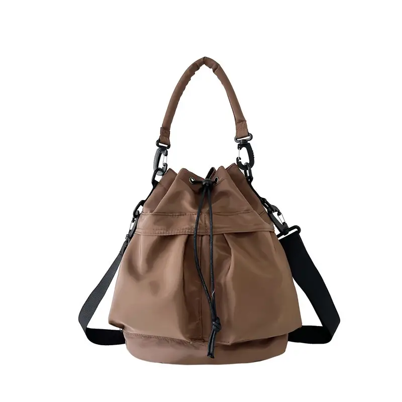 Korean Style Drawstring Shoulder Bag Olive Green Large Capacity - Image 9