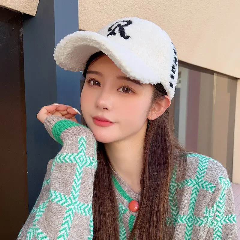 Women's Warm Beige Letter Cap Winter Casual Hat - Image 5