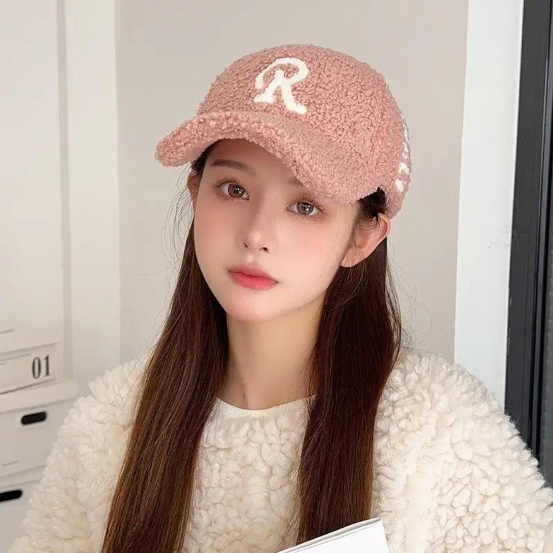 Women's Warm Beige Letter Cap Winter Casual Hat - Image 3