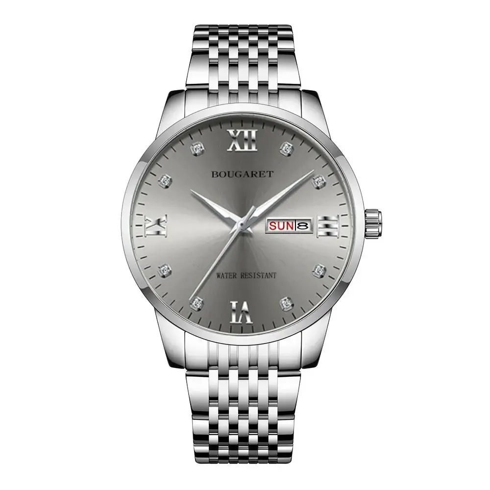 Men's Gold Stainless Steel Luxury Watch with Diamond Dial