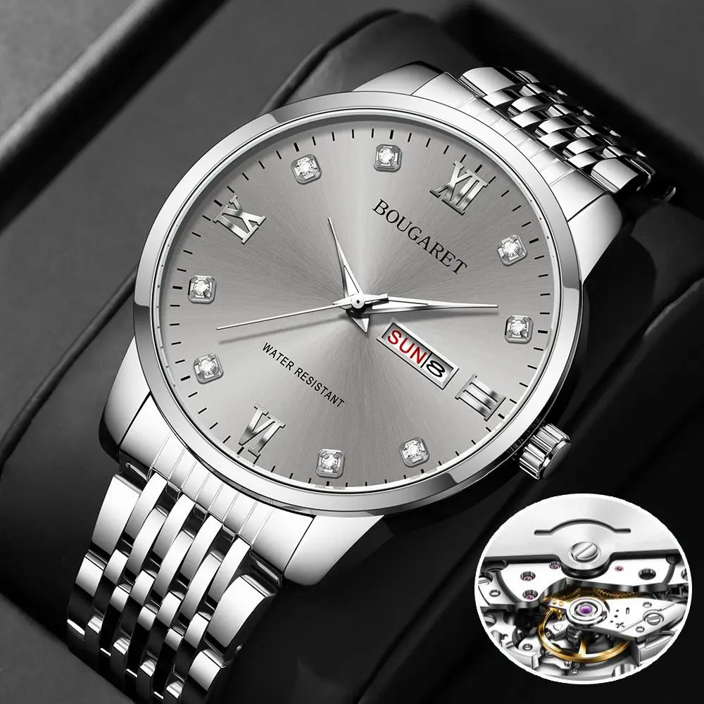 Men's Gold Stainless Steel Luxury Watch with Diamond Dial — feature 1
