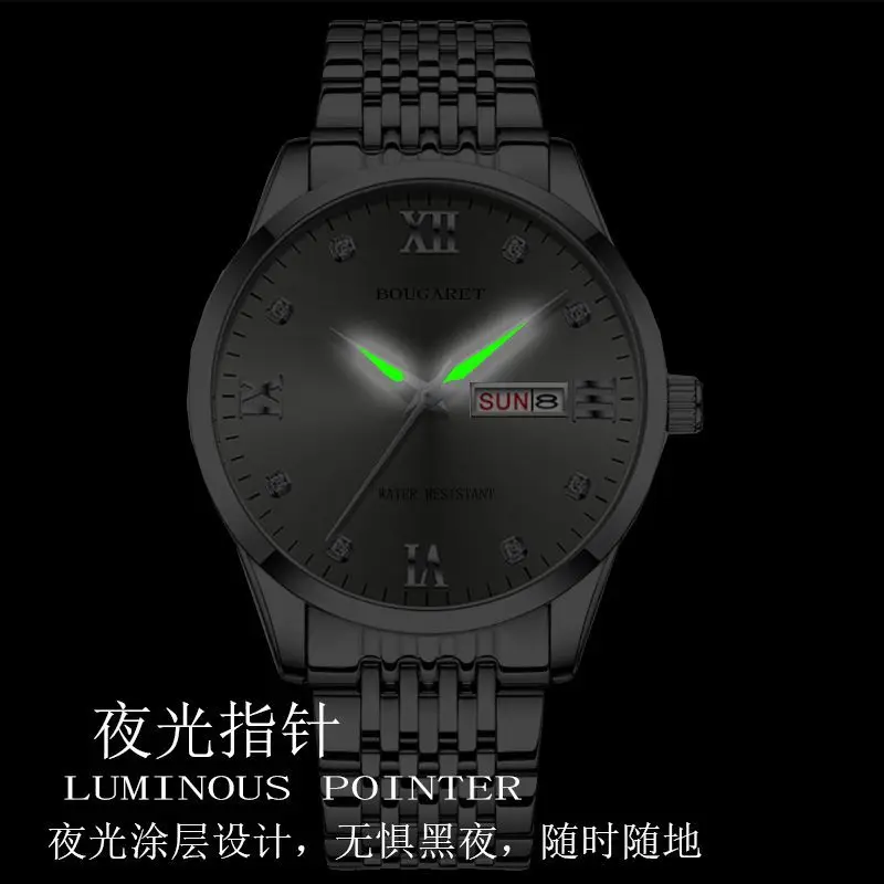 Men's Gold Stainless Steel Luxury Watch with Diamond Dial — feature 3