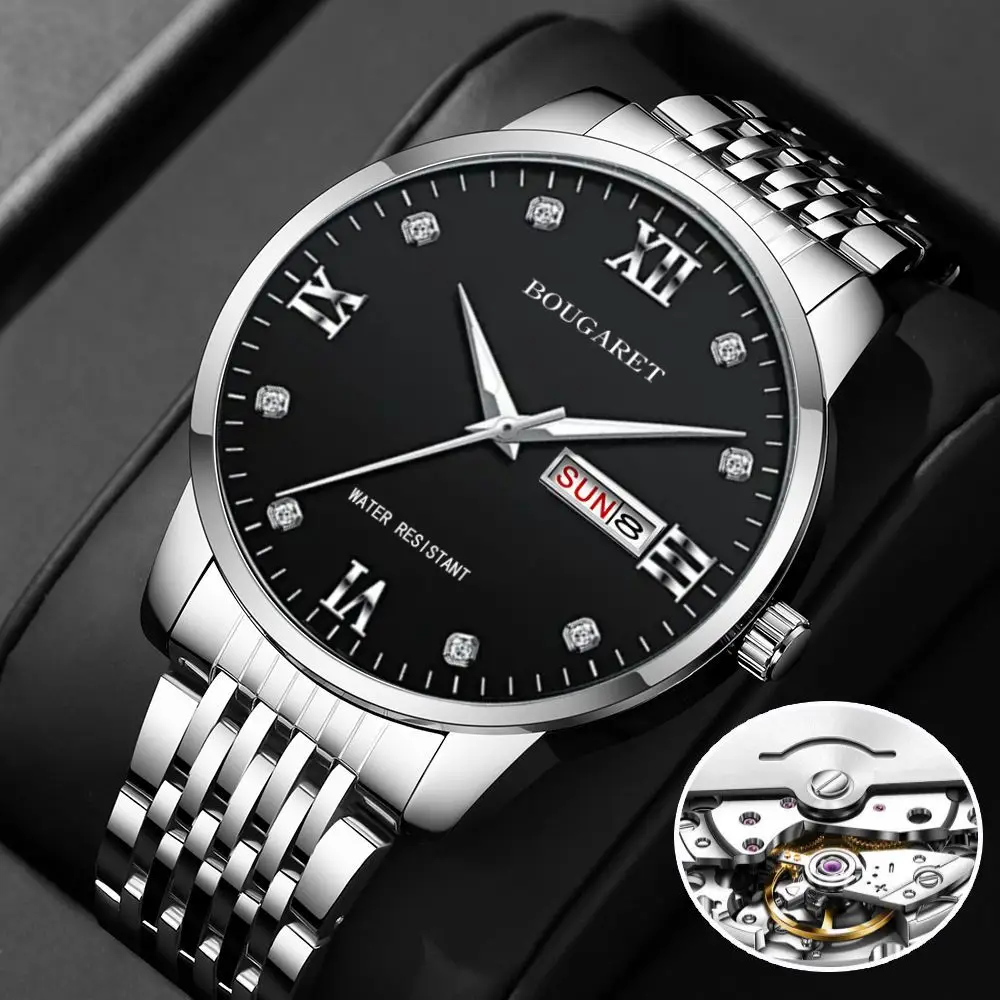 Men's Gold Stainless Steel Luxury Watch with Diamond Dial — feature 6