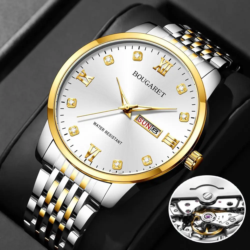 Men's Gold Stainless Steel Luxury Watch with Diamond Dial — feature 7