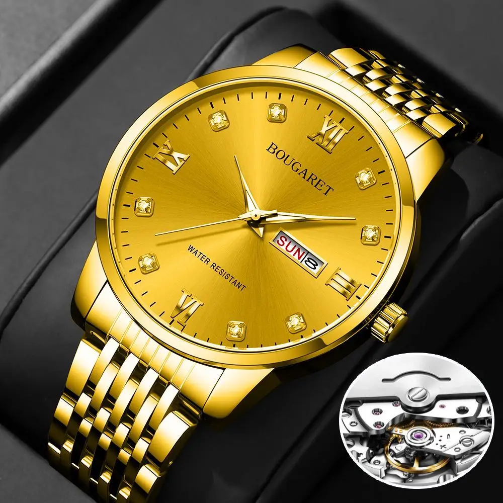 Men's Gold Stainless Steel Luxury Watch with Diamond Dial — feature 8