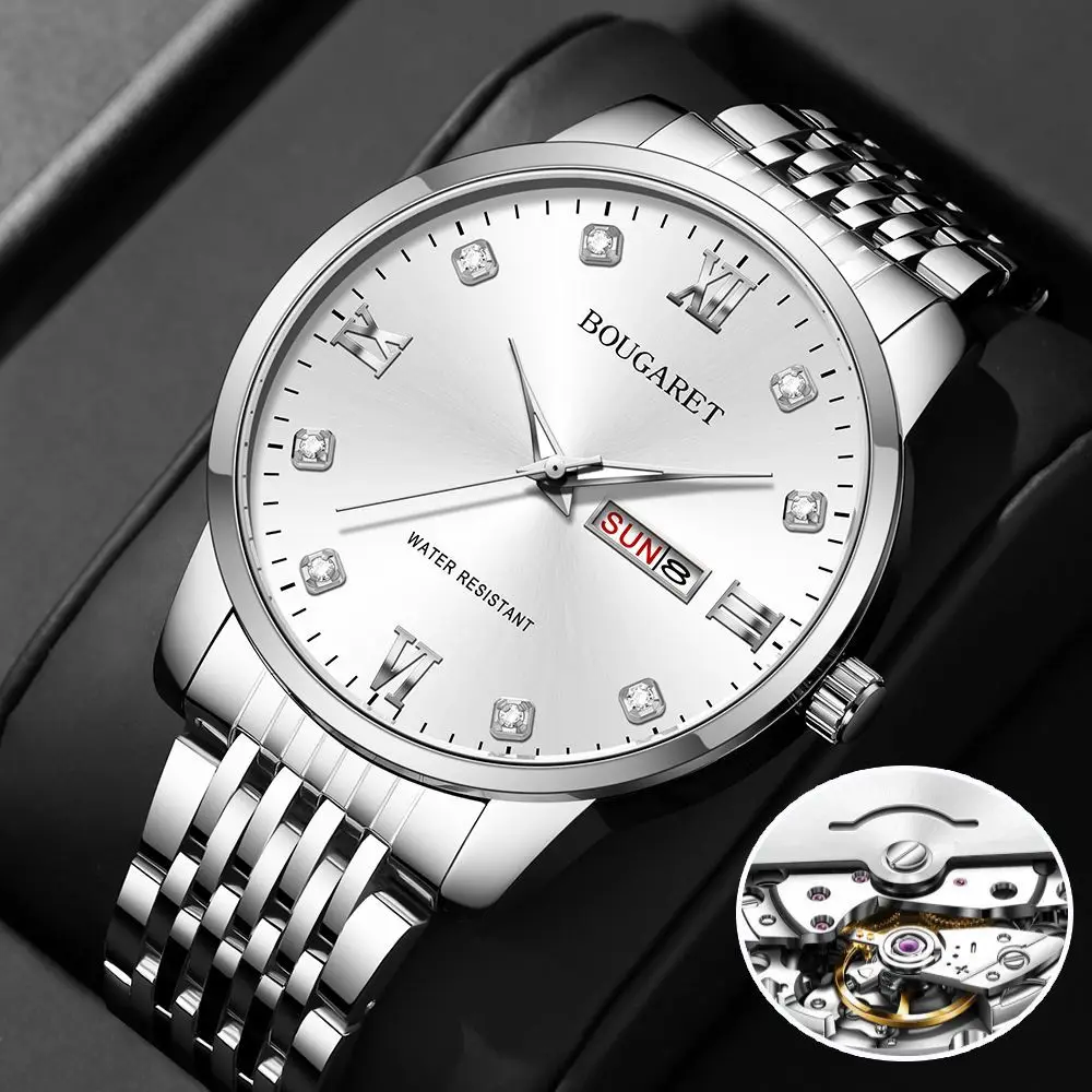 Men's Gold Stainless Steel Luxury Watch with Diamond Dial — feature 9