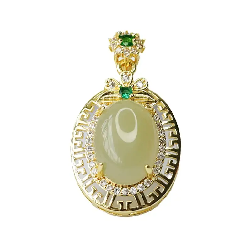 Guan Yu Jade Pendant Necklace Green Emerald Gold Plated - Image 6