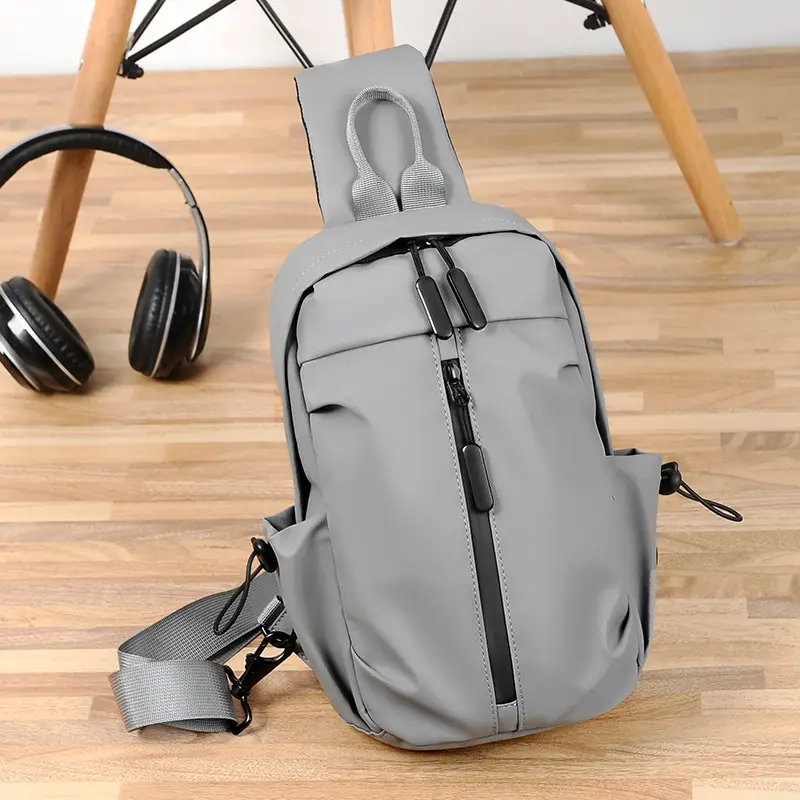 Men's Grey Crossbody Backpack with Adjustable Strap