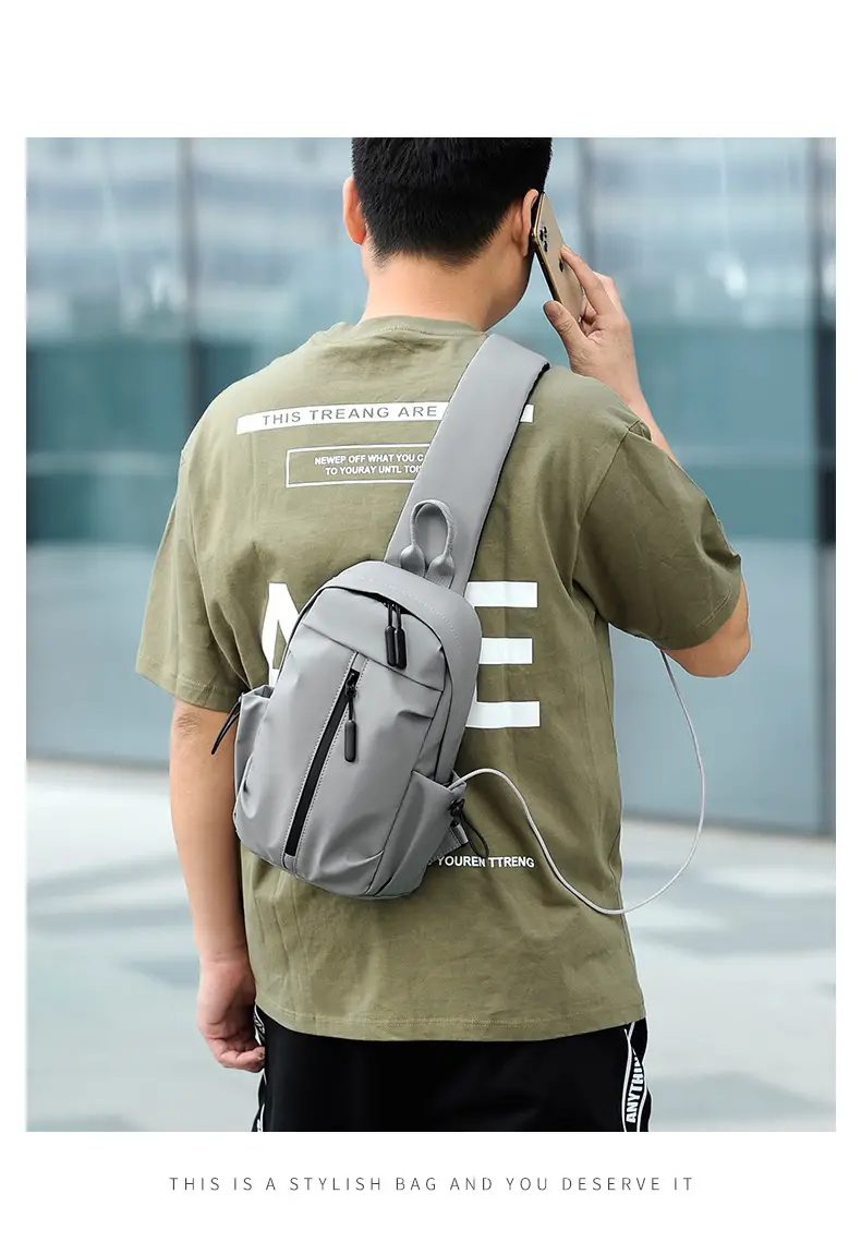 Men's Grey Crossbody Backpack with Adjustable Strap — feature 16