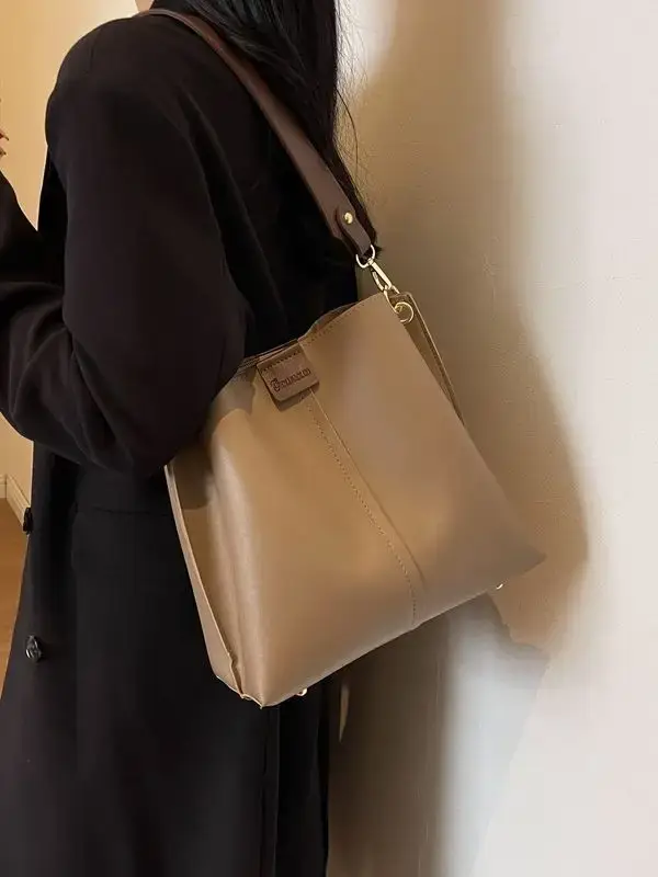 Women's Large Capacity Shoulder Bag Cream Brown Gold - Image 4
