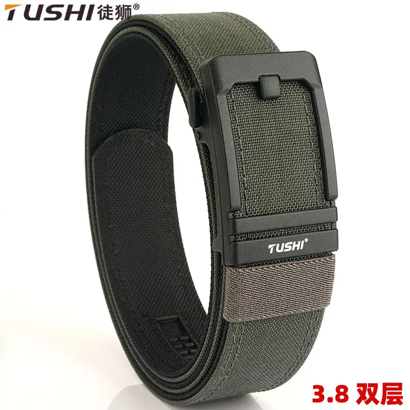 Tactical Automatic Buckle Belt for Men, Tan & Black Nylon, 3.8" Thick - Image 7