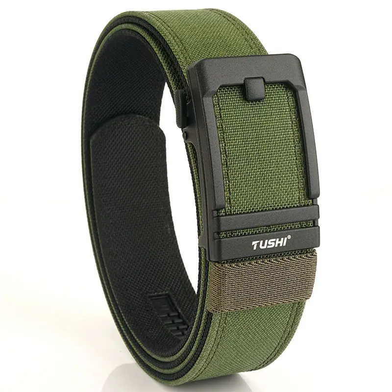 Tactical Automatic Buckle Belt for Men, Tan & Black Nylon, 3.8" Thick - Image 2