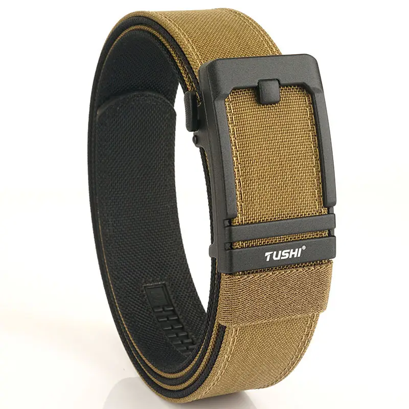 Tactical Automatic Buckle Belt for Men, Tan & Black Nylon, 3.8" Thick - Image 4