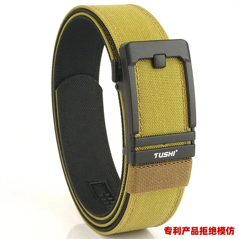 Tactical Automatic Buckle Belt for Men, Tan & Black Nylon, 3.8" Thick - Image 8