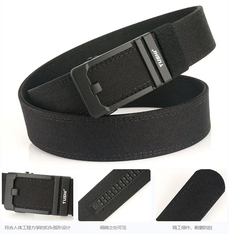 Tactical Automatic Buckle Belt for Men, Tan & Black Nylon, 3.8" Thick — feature 13