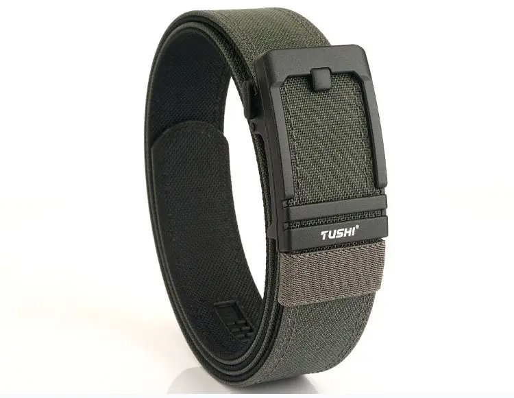 Tactical Automatic Buckle Belt for Men, Tan & Black Nylon, 3.8" Thick — feature 17