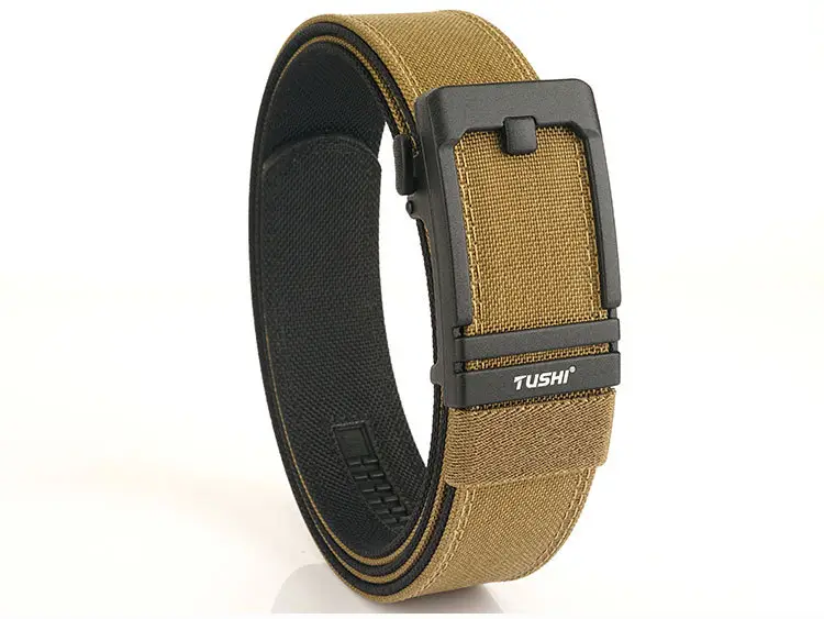 Tactical Automatic Buckle Belt for Men, Tan & Black Nylon, 3.8" Thick — feature 21