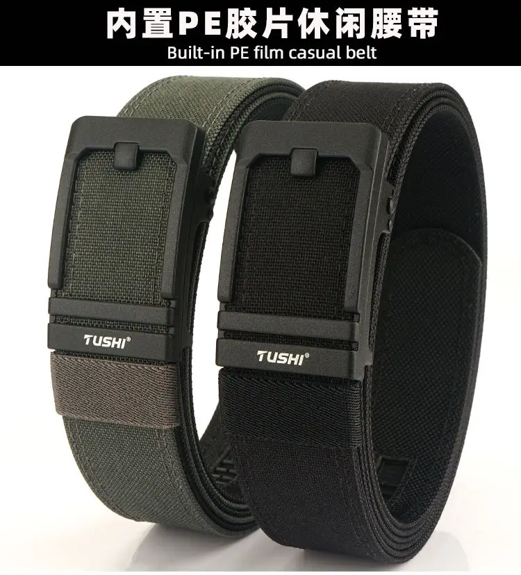 Tactical Automatic Buckle Belt for Men, Tan & Black Nylon, 3.8" Thick — feature 6
