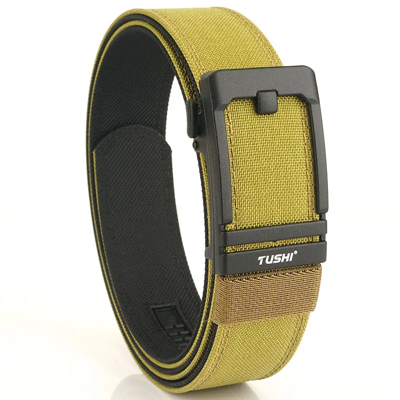 Tactical Automatic Buckle Belt for Men, Tan & Black Nylon, 3.8" Thick - Image 3