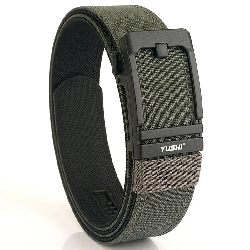 Tactical Automatic Buckle Belt for Men, Tan & Black Nylon, 3.8" Thick - Image 5