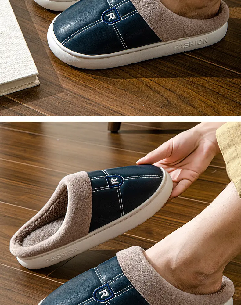 New Arrival Warm PU Leather Slippers for Men Women Winter Indoor â feature 15