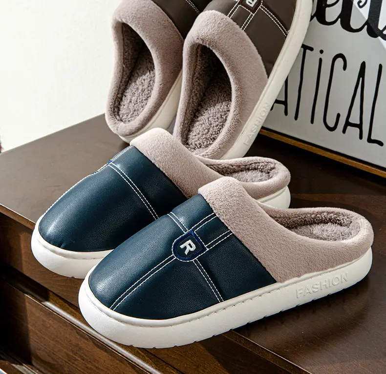New Arrival Warm PU Leather Slippers for Men Women Winter Indoor â feature 18