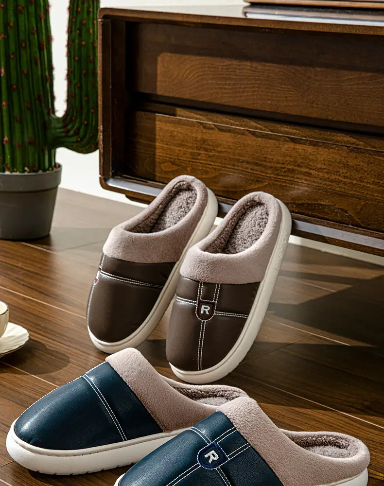 New Arrival Warm PU Leather Slippers for Men Women Winter Indoor â feature 3