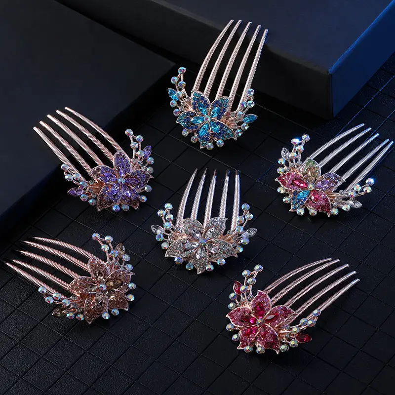 Korean Rhinestone Hair Comb with Crystal Flower Design - Image 16