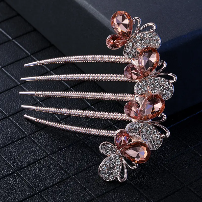 Korean Rhinestone Hair Comb with Crystal Flower Design - Image 17