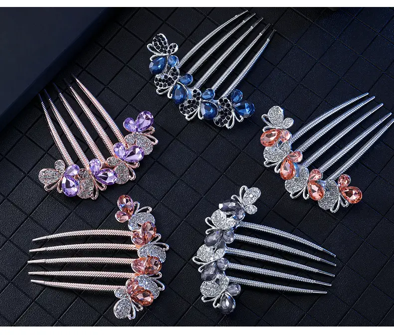 Korean Rhinestone Hair Comb with Crystal Flower Design — feature 14