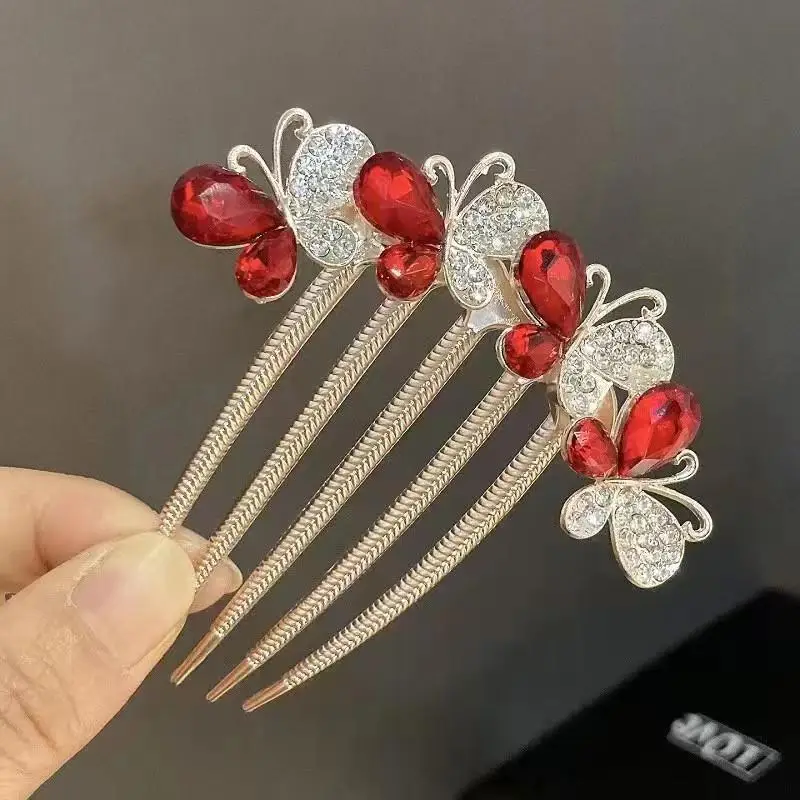 Korean Rhinestone Hair Comb with Crystal Flower Design - Image 12
