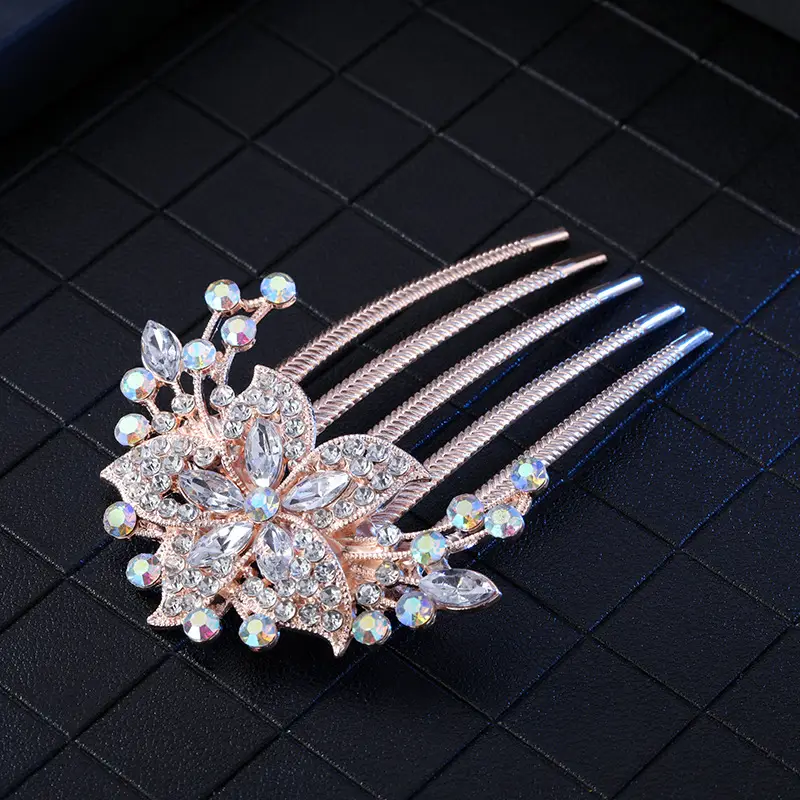 Korean Rhinestone Hair Comb with Crystal Flower Design - Image 2