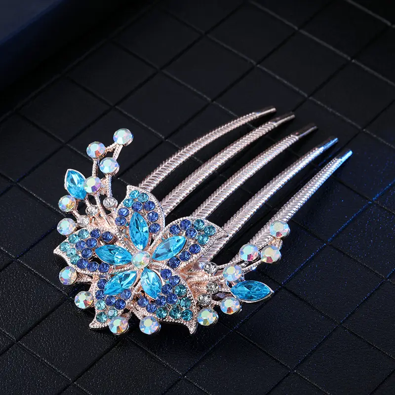 Korean Rhinestone Hair Comb with Crystal Flower Design - Image 3