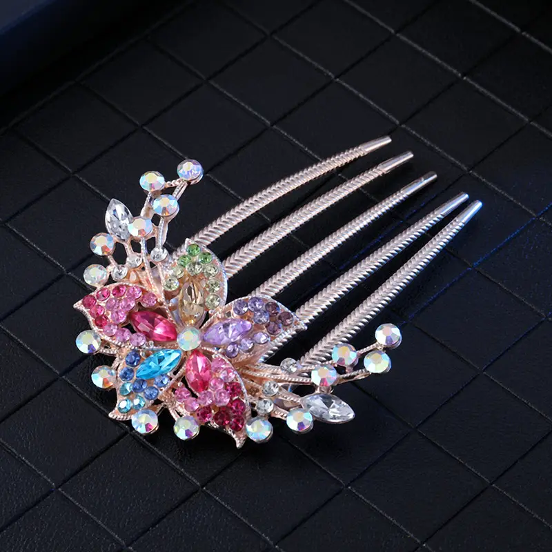 Korean Rhinestone Hair Comb with Crystal Flower Design - Image 4