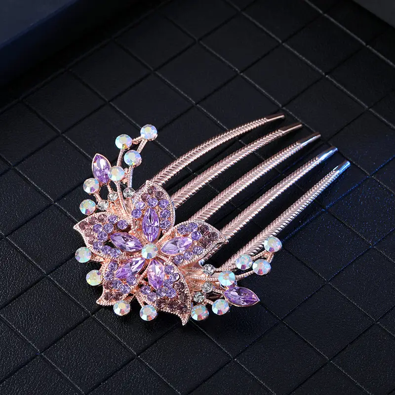 Korean Rhinestone Hair Comb with Crystal Flower Design - Image 6