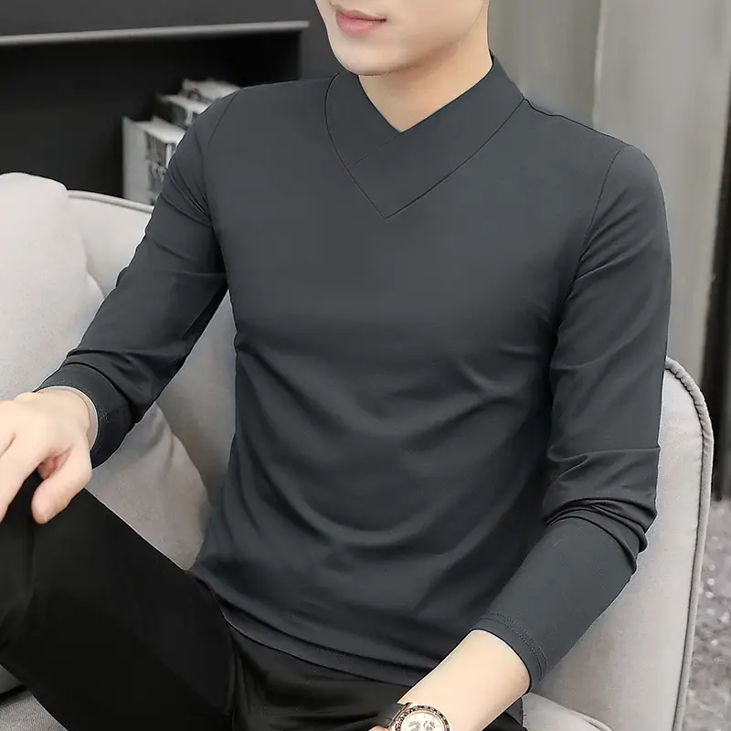 Men's Blue Fleece V-Neck T-Shirt Unstitched - Image 10