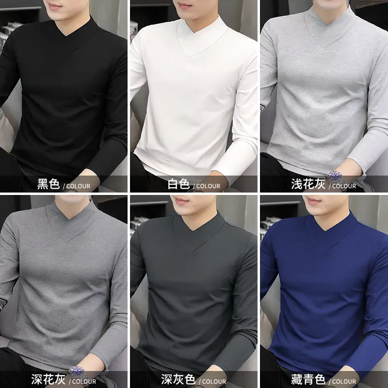 Men's Blue Fleece V-Neck T-Shirt Unstitched - Image 11