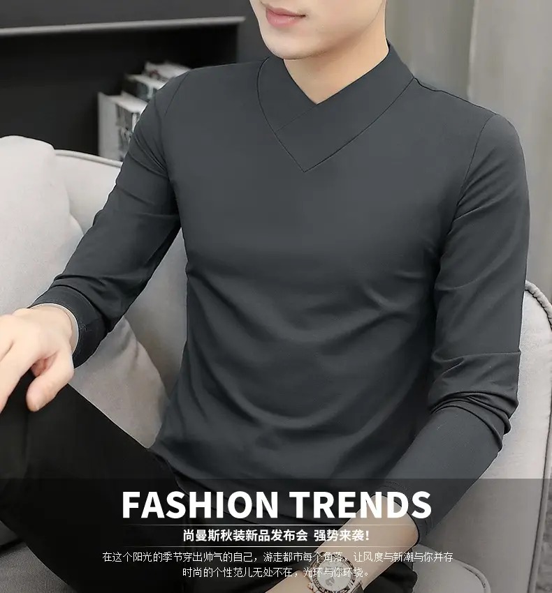 Men's Blue Fleece V-Neck T-Shirt Unstitched — feature 1
